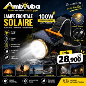 Lampe Frontale Solaire LED 100W Rechargeable USB